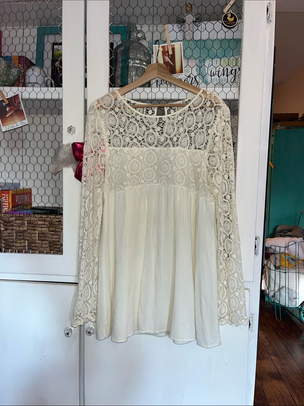 Altar'd State Cream Lace Yoke Mini Dress